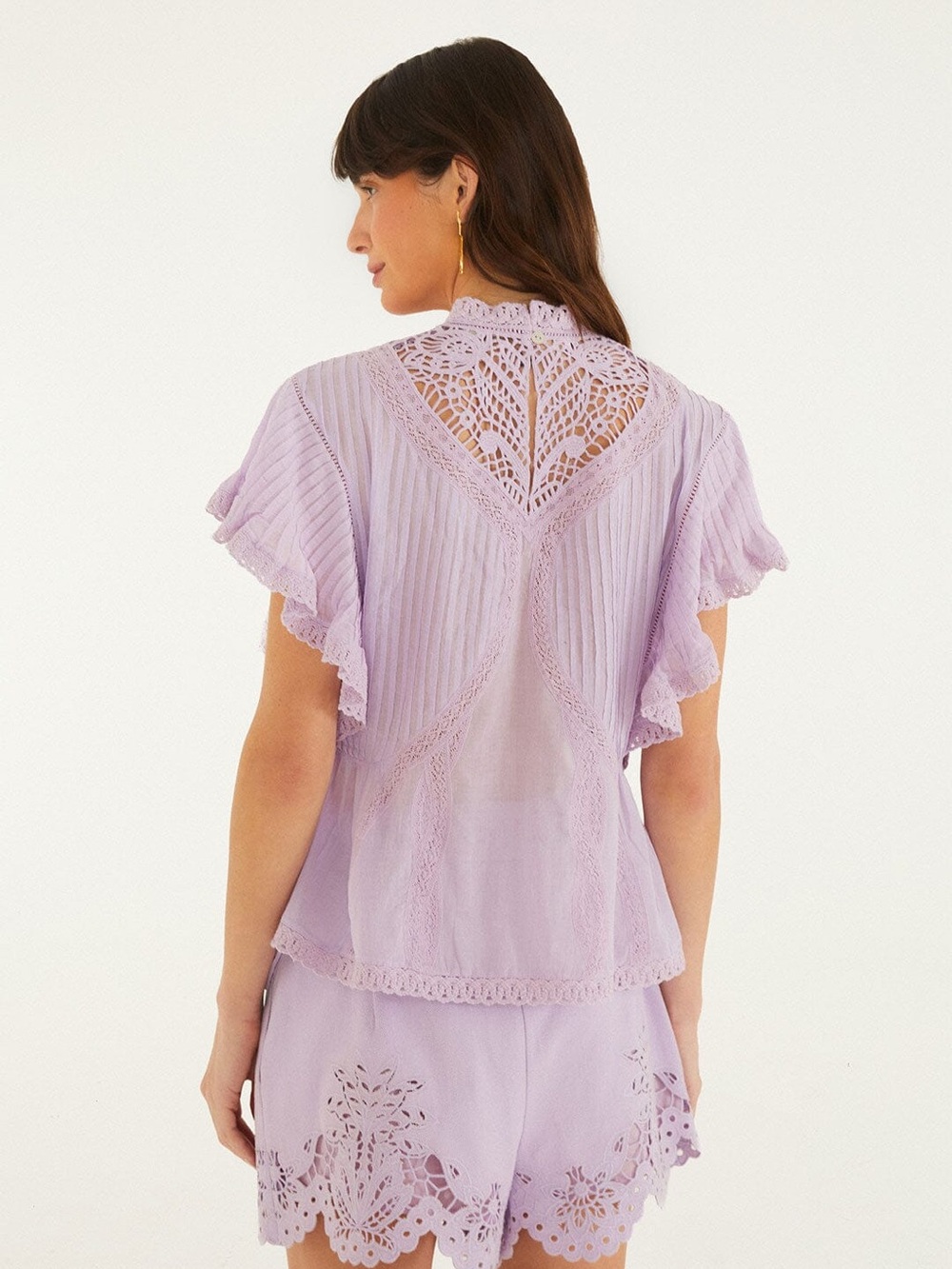 Farm Rio Lilac Lace Ruffled Blouse S - Picture 4 of 8
